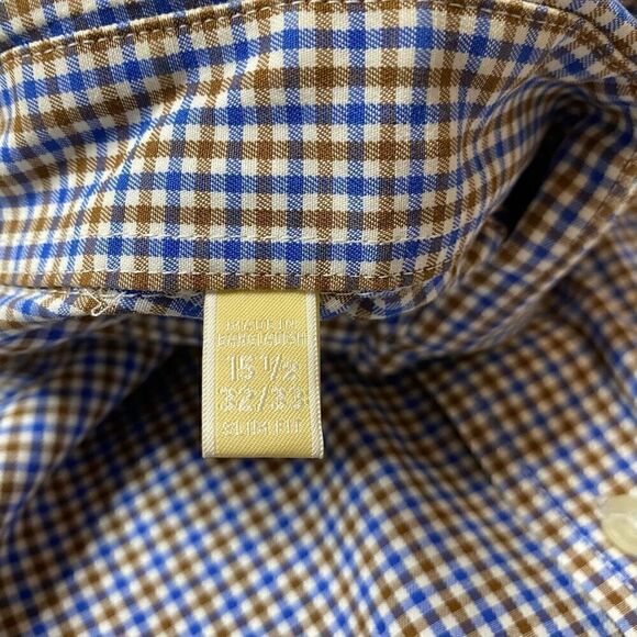 Michael Kors Dress Shirt Mens Size 15.5 / 32-33 Checkered Blue Brown Button Down - Picture 3 of 7